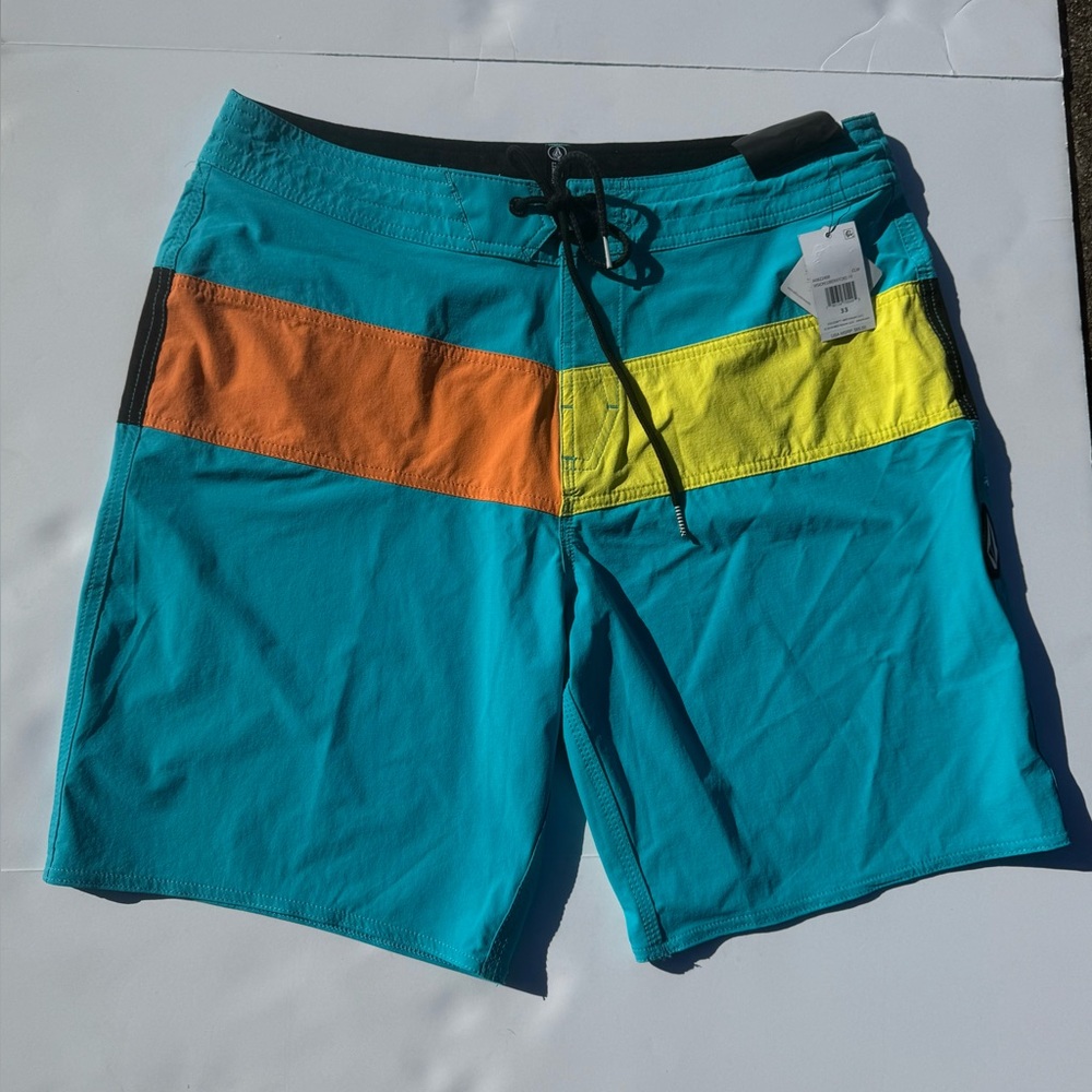 Volcom Teal, Orange, and Yellow Board Shorts